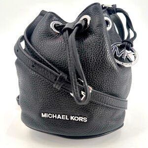 Michael Kors Jules Mini Drawstring Bucket Crossbody Bag Black Pebbled Leather